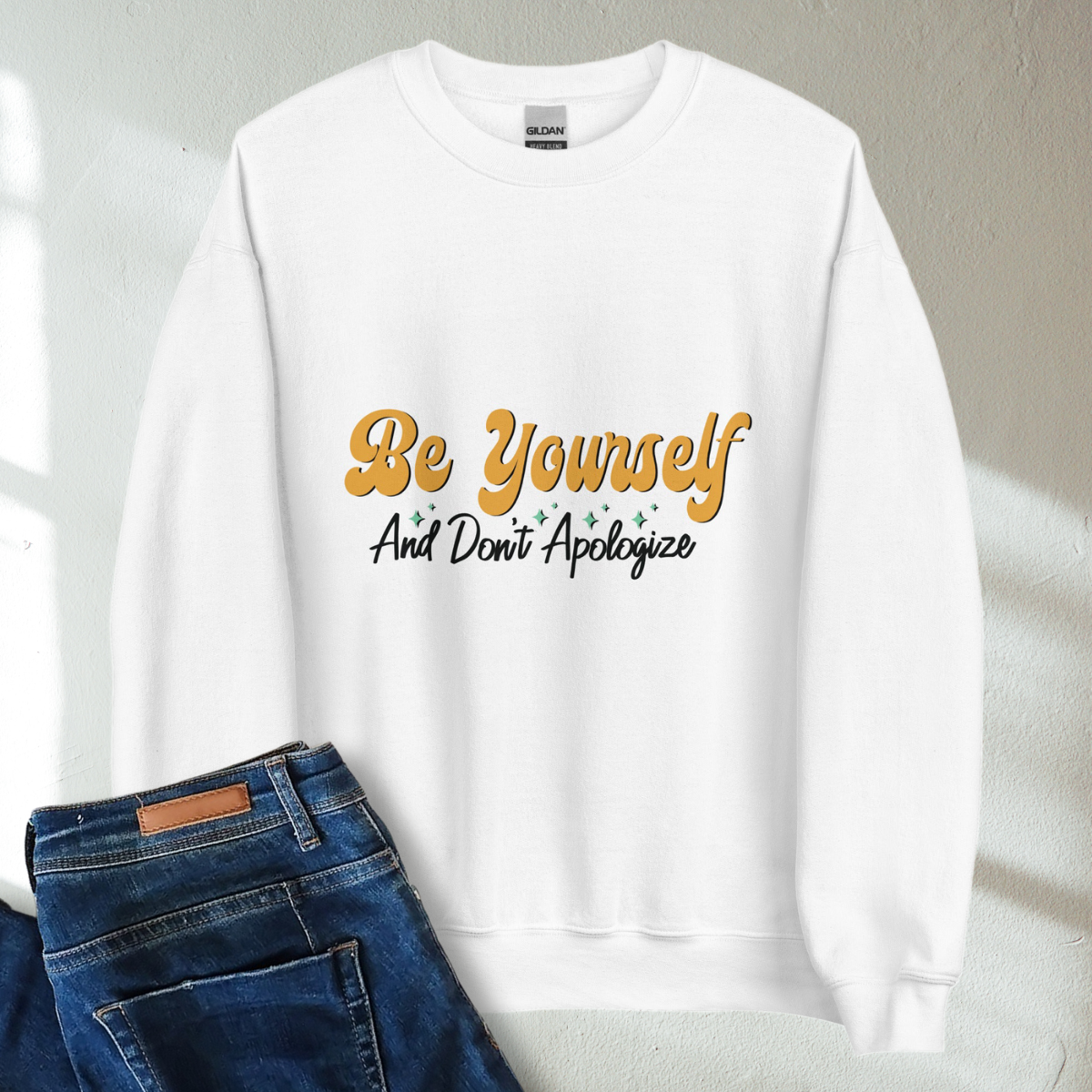 Be Yourself And Don't Apologize Retro Mental Health Awareness Crew Neck Sweatshirt - Cozy & Inspirational