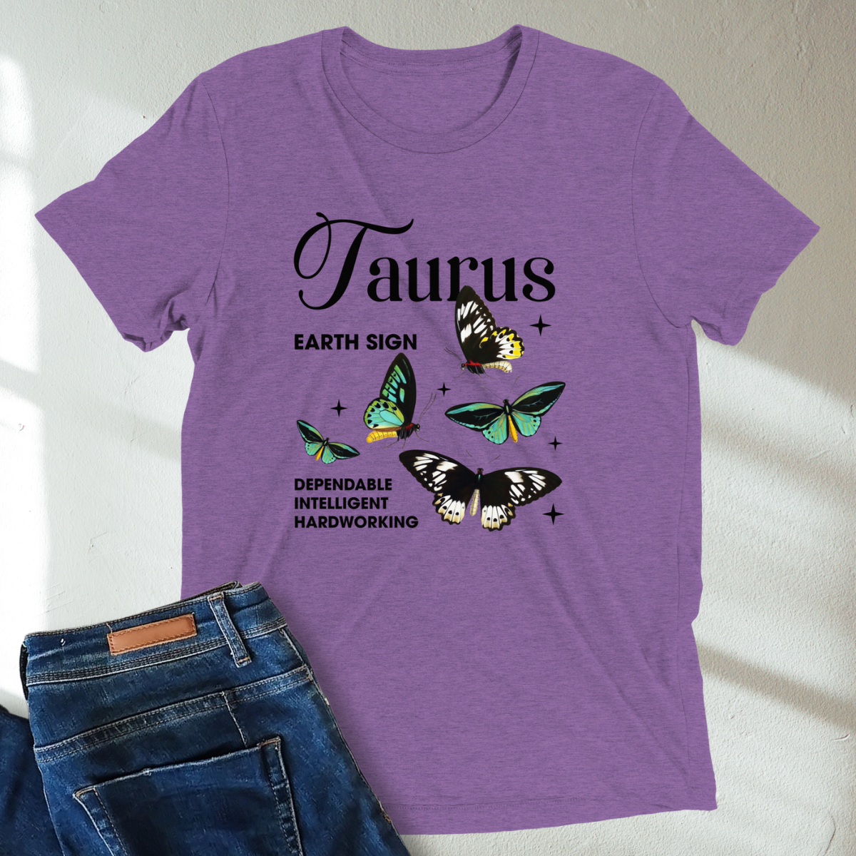 Taurus Butterfly Zodiac Unisex Tri-Blend Short Sleeve T-Shirt