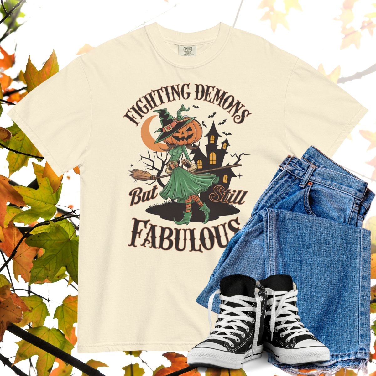 Fighting Demons But Still Fabulous Comfort Colors Heavyweight Halloween T-shirt