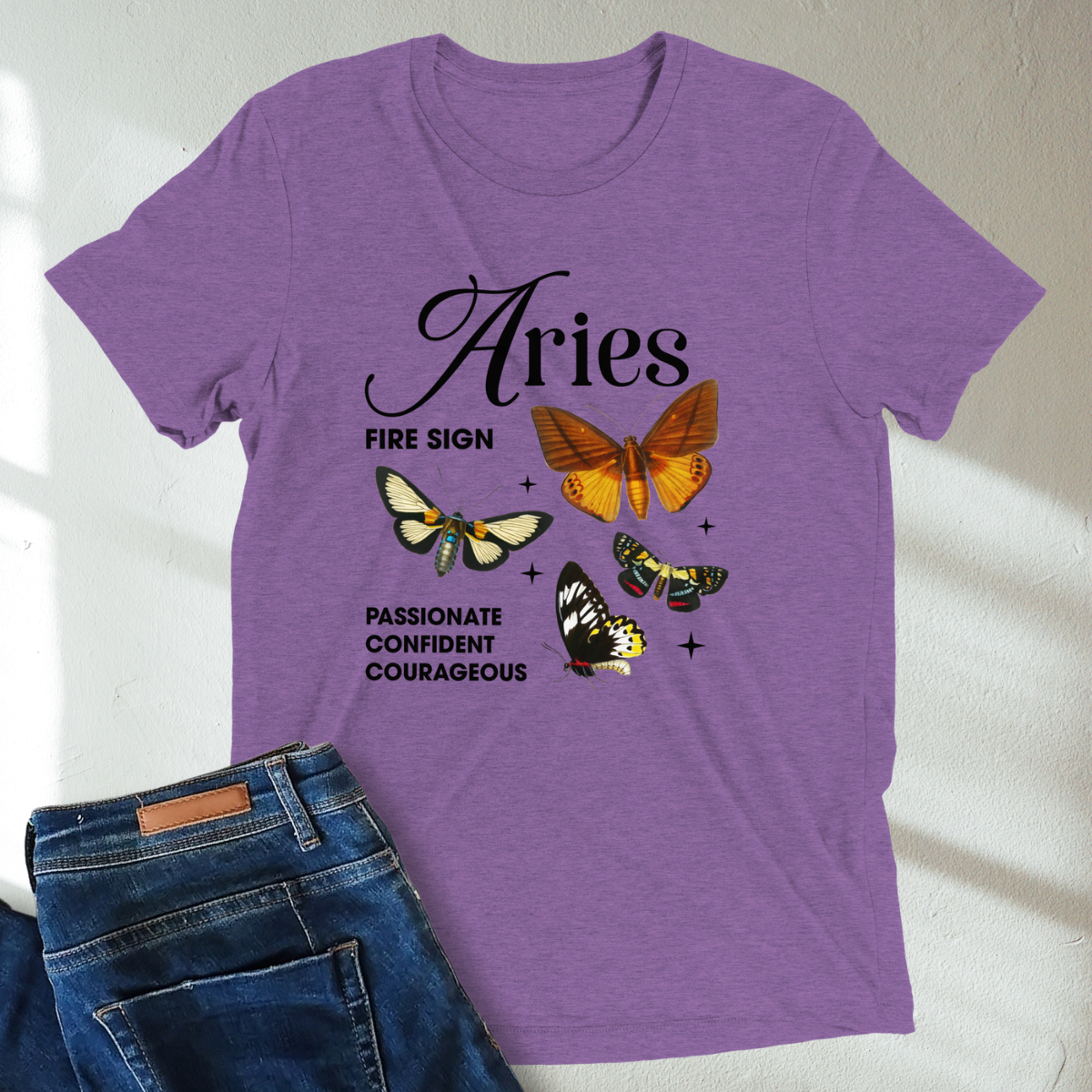 Aries Butterfly Zodiac Unisex Tri-Blend Short Sleeve T-Shirt