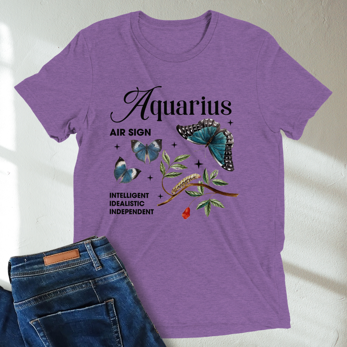 Aquarius Butterfly Zodiac Unisex Tri-Blend Short Sleeve T-Shirt