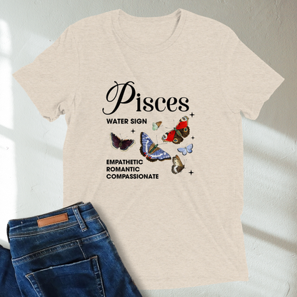 Pisces Butterfly Zodiac Unisex Tri-Blend Short Sleeve T-Shirt