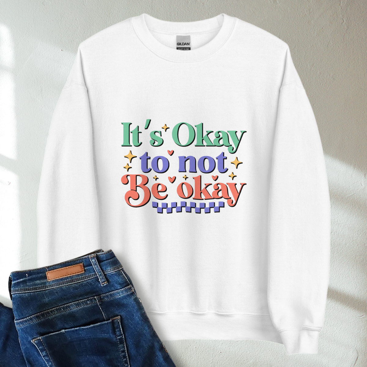 It's Okay To Not Be Okay Retro Mental Health Awareness Crew Neck Sweatshirt - Cozy & Inspirational