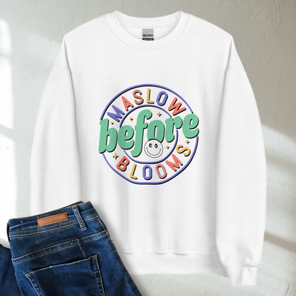 Maslow Before Blooms Retro Mental Health Awareness Crew Neck Sweatshirt - Cozy & Inspirational