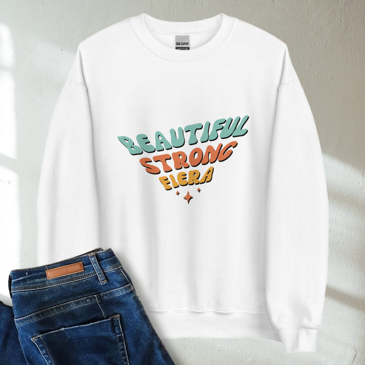 Beautiful Strong Fiera Retro Mental Health Awareness Crew Neck Sweatshirt - Cozy & Inspirational