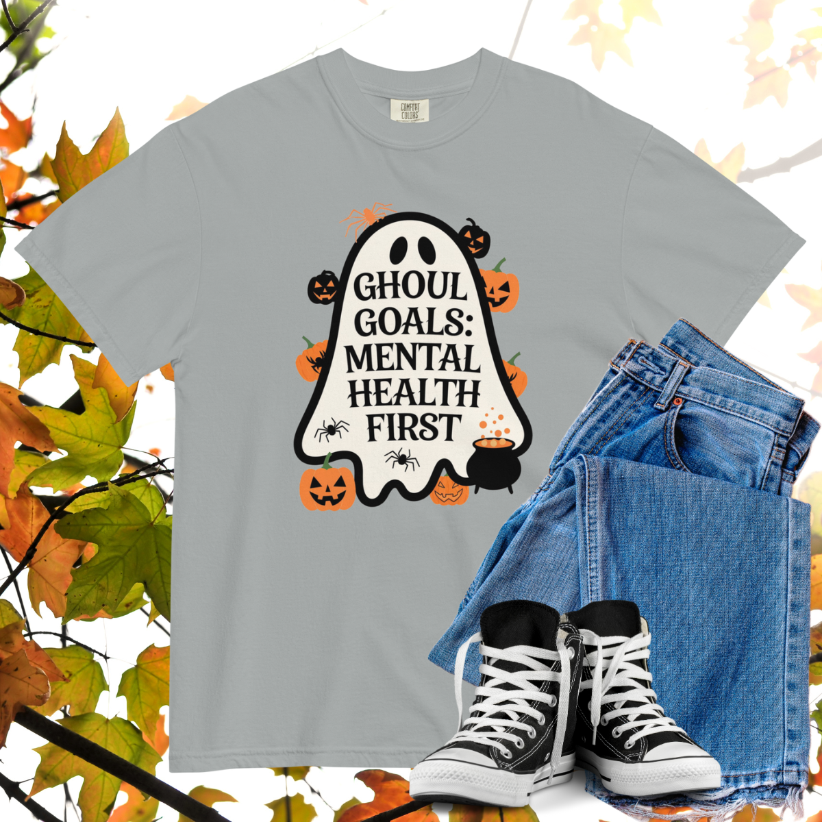 Ghoul Goals: Mental Health First Comfort Colors Heavyweight Halloween T-shirt