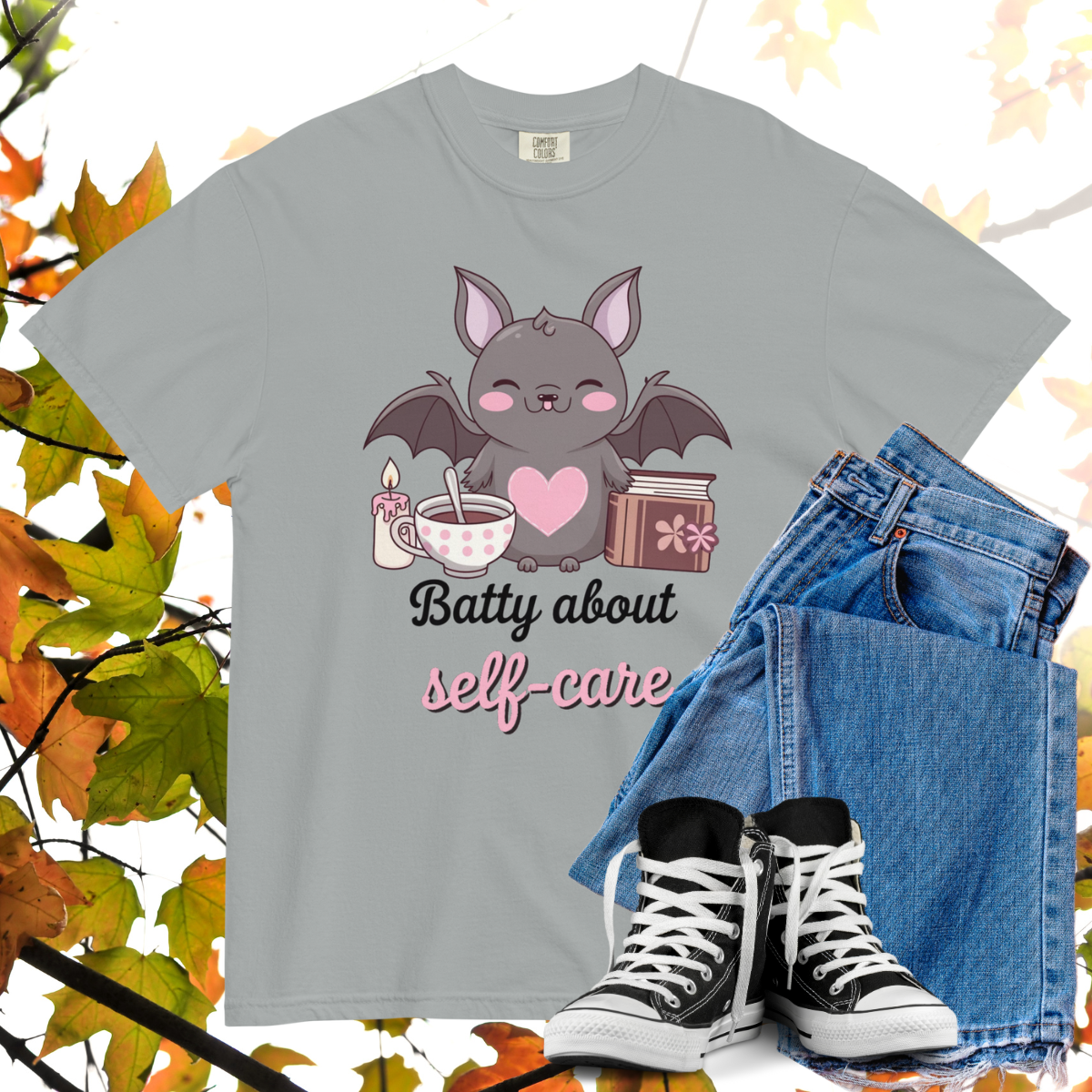 Batty About Self-Care Comfort Colors Heavyweight Halloween T-shirt