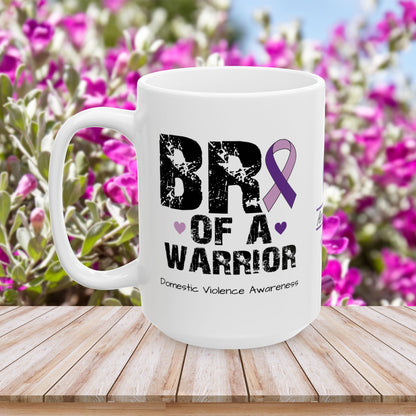 Bro of a Warrior - Personalized Domestic Violence Awareness Gift, Empowerment and Resilience Ceramic Mug, Support for Survivors