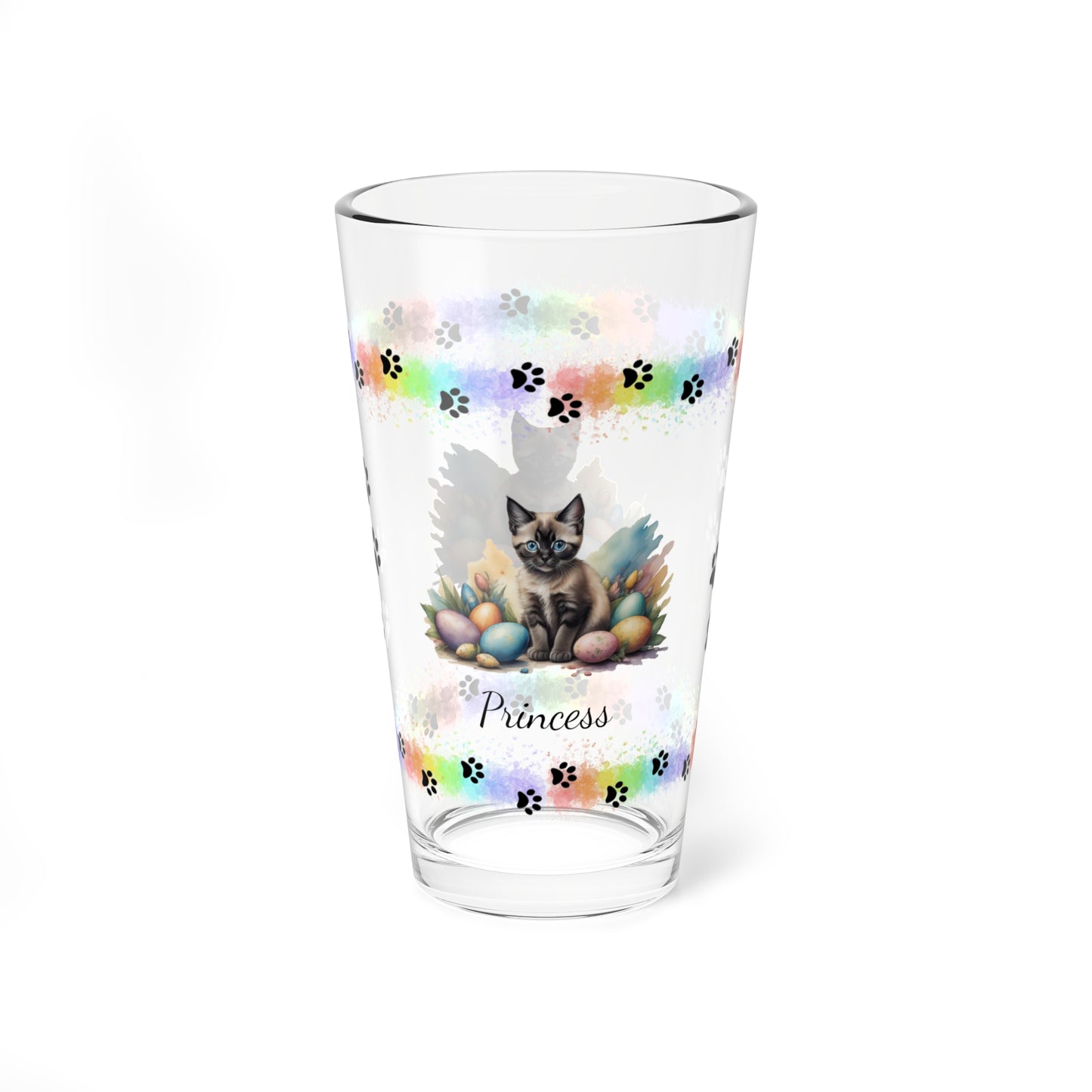 Siamese Easter Kitten 16oz Pint Glass - Personalized Cat-Themed Gift, Mental Health Drinkware, Holiday Décor & Easter Celebration