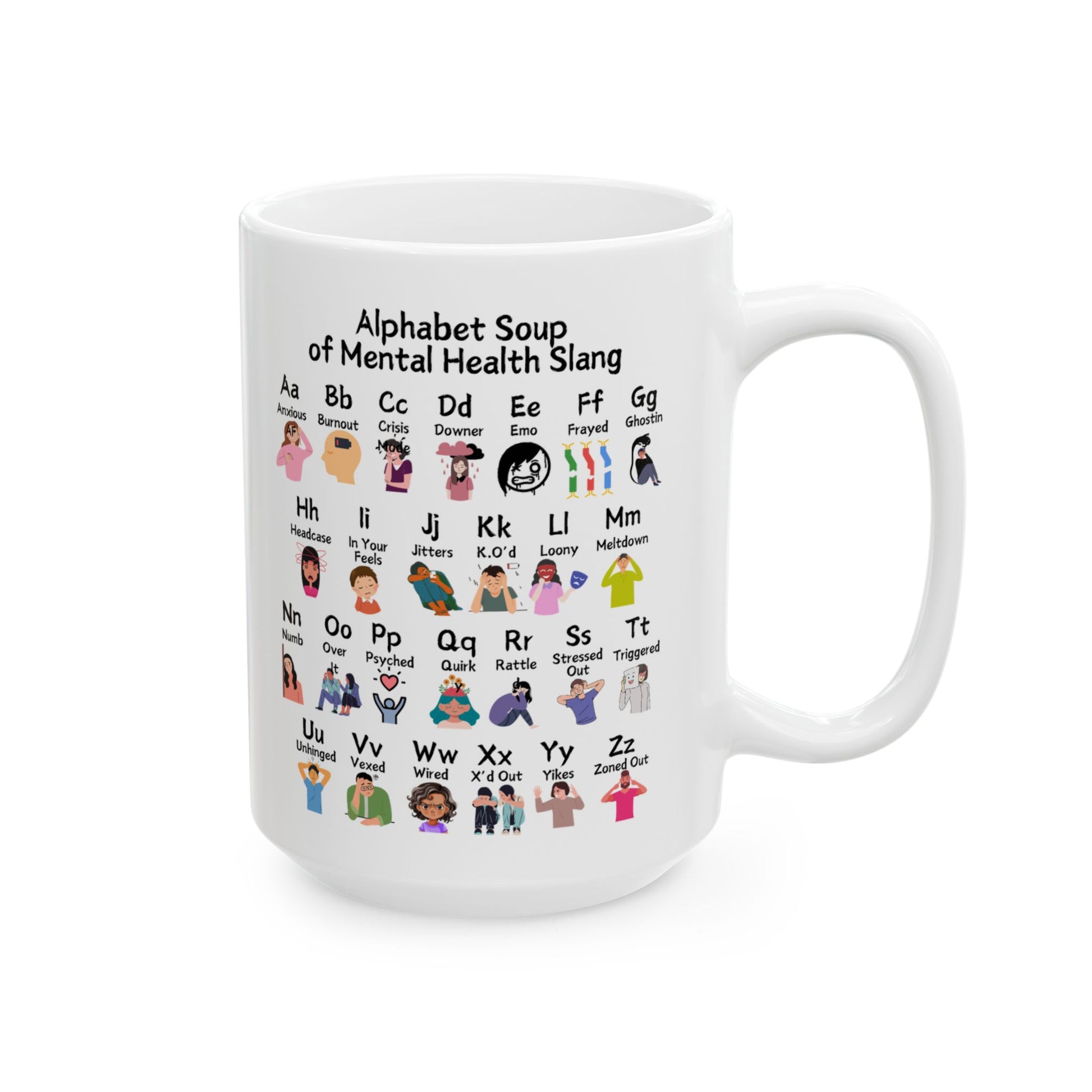 Alphabet Soup of Mental Health Slang Ceramic Mug, (11oz, 15oz)