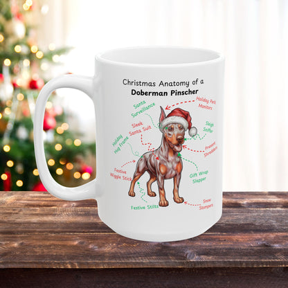 Doberman Pinscher (Fawn/Isabella & Rust) Personalized Christmas Dog Anatomy Mug, Funny Holiday Gift for Dog Lovers, Festive Dog Breed Coffee Cup