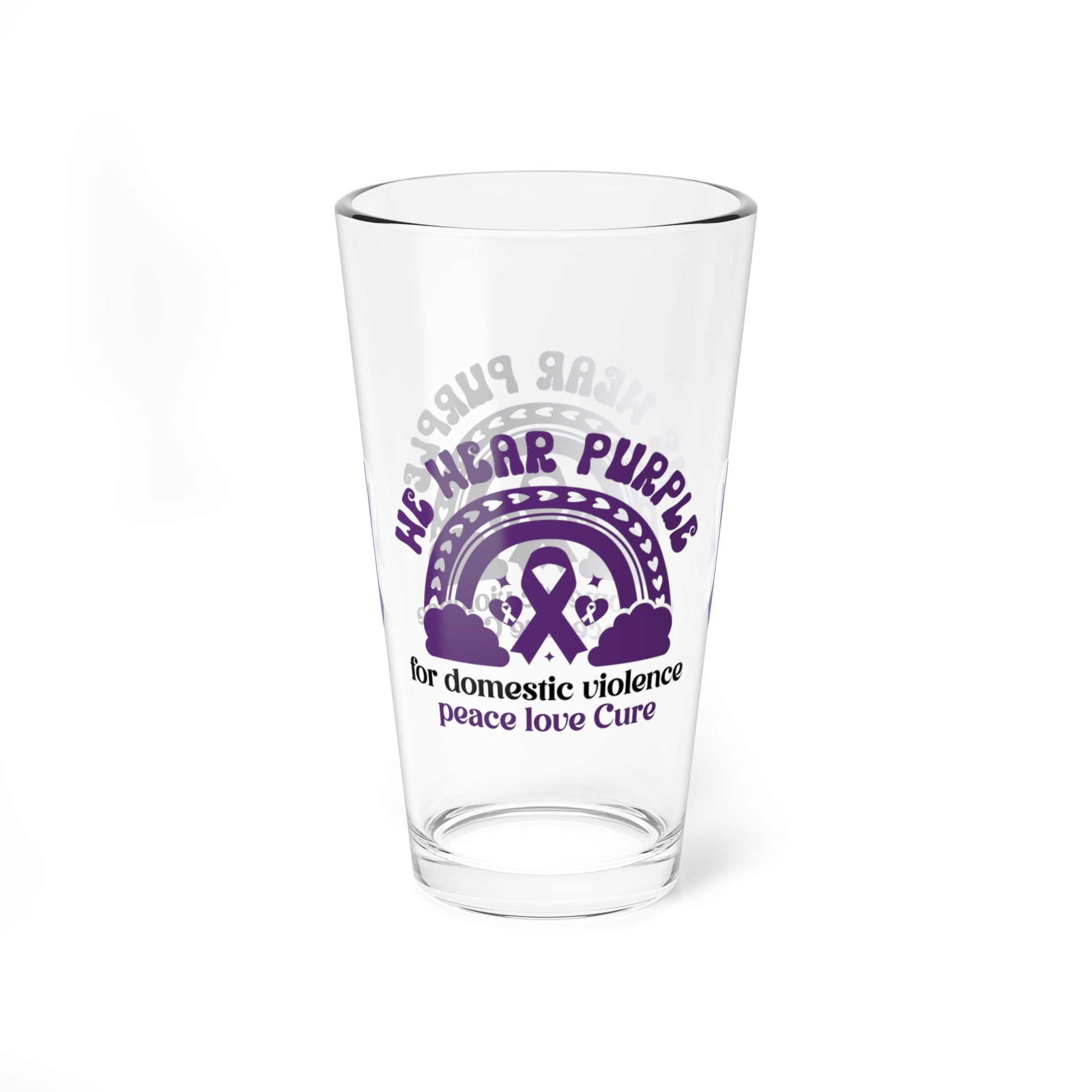 We Wear Purple for Domestic Violence 16oz Pint Glass - Stop Abuse, Support Survivors, Break the Silence