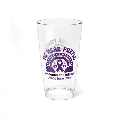 We Wear Purple for Domestic Violence 16oz Pint Glass - Stop Abuse, Support Survivors, Break the Silence