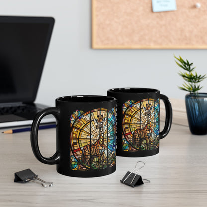 Giraffe Personalized Mug, Stained Glass Zoo Animal Design, Unique Ceramic Gift for Wildlife Lovers, Coffee, Tea, & Hot Chocolate Cup