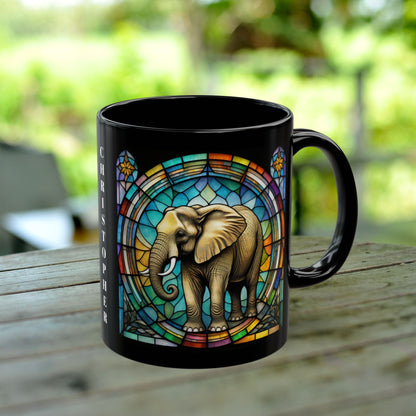 Elephant Bear Personalized Mug, Stained Glass Zoo Animal Design, Unique Ceramic Gift for Wildlife Lovers, Coffee, Tea, & Hot Chocolate Cup