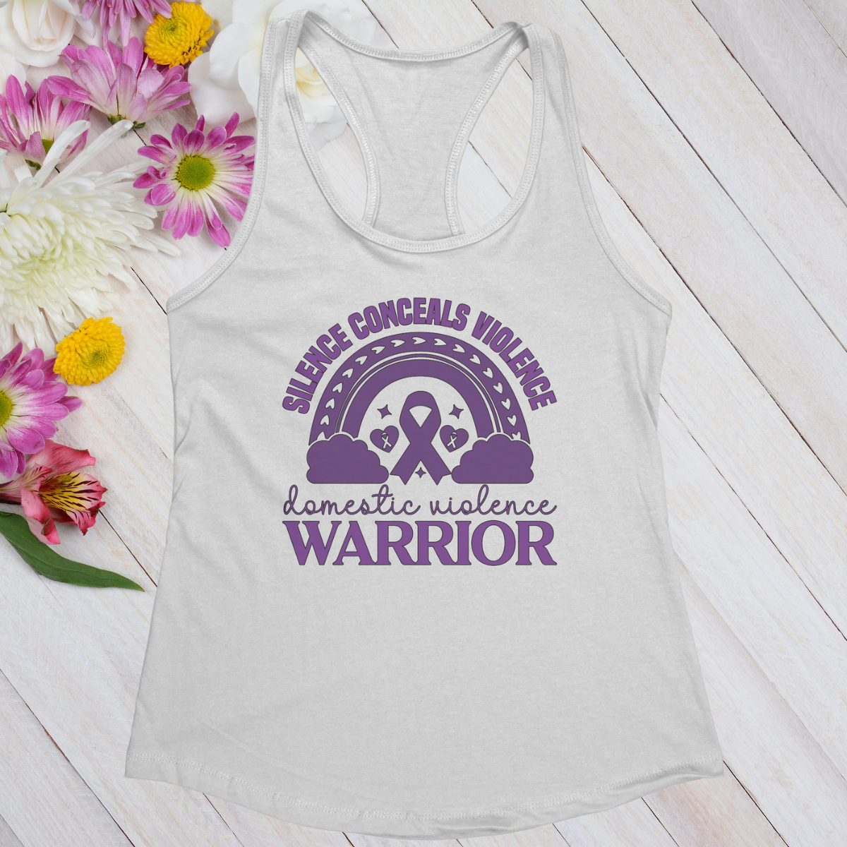 Silence Conceals Violence Domestic Violence Warrior Women's Ideal Racerback Tank