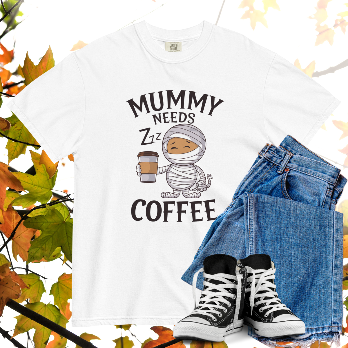 Mummy Needs Coffee Comfort Colors Heavyweight Halloween T-shirt