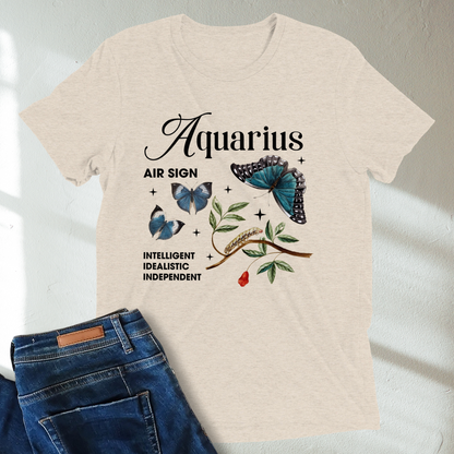 Aquarius Butterfly Zodiac Unisex Tri-Blend Short Sleeve T-Shirt