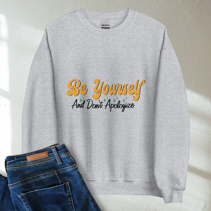 Be Yourself And Don't Apologize Retro Mental Health Awareness Crew Neck Sweatshirt - Cozy & Inspirational