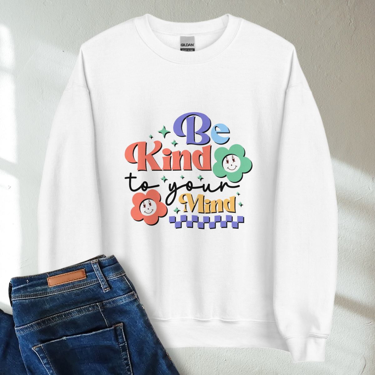 Be Kind To Your Mind Retro Mental Health Awareness Crew Neck Sweatshirt - Cozy & Inspirational