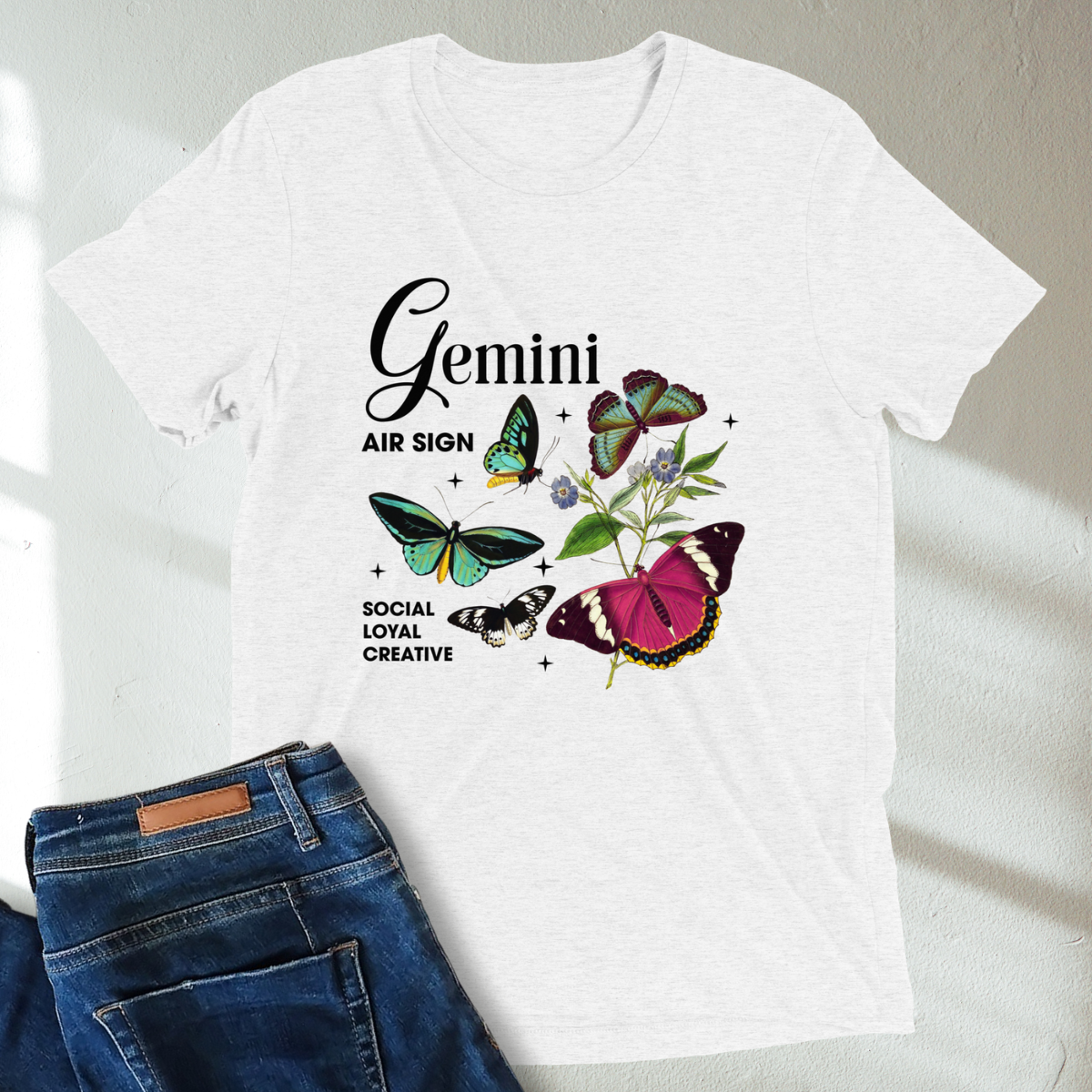 Gemini Butterfly Zodiac Unisex Tri-Blend Short Sleeve T-Shirt