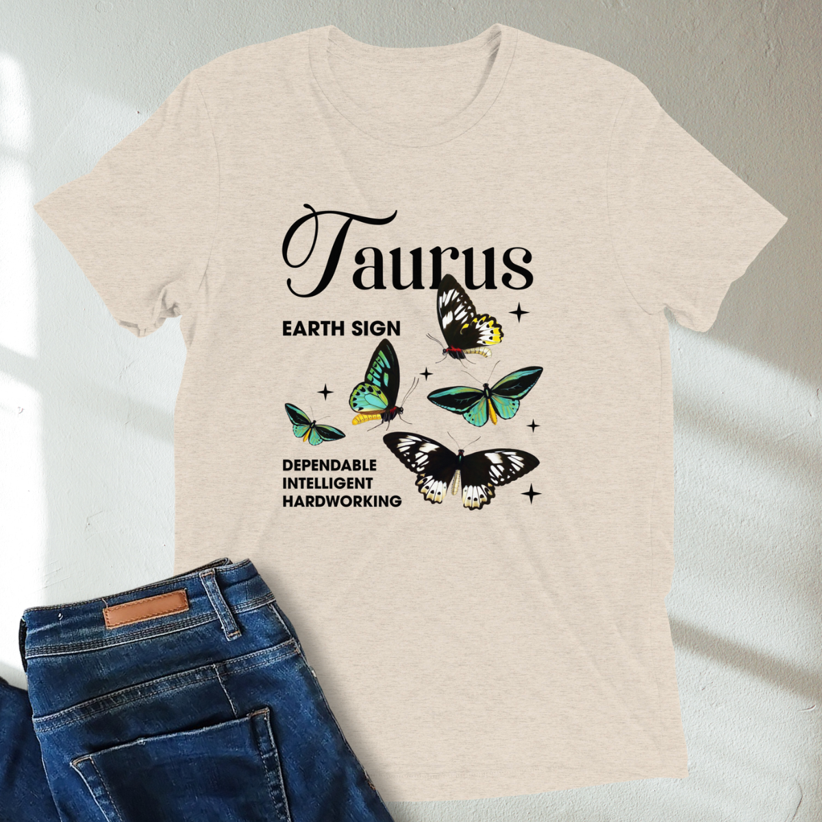 Taurus Butterfly Zodiac Unisex Tri-Blend Short Sleeve T-Shirt