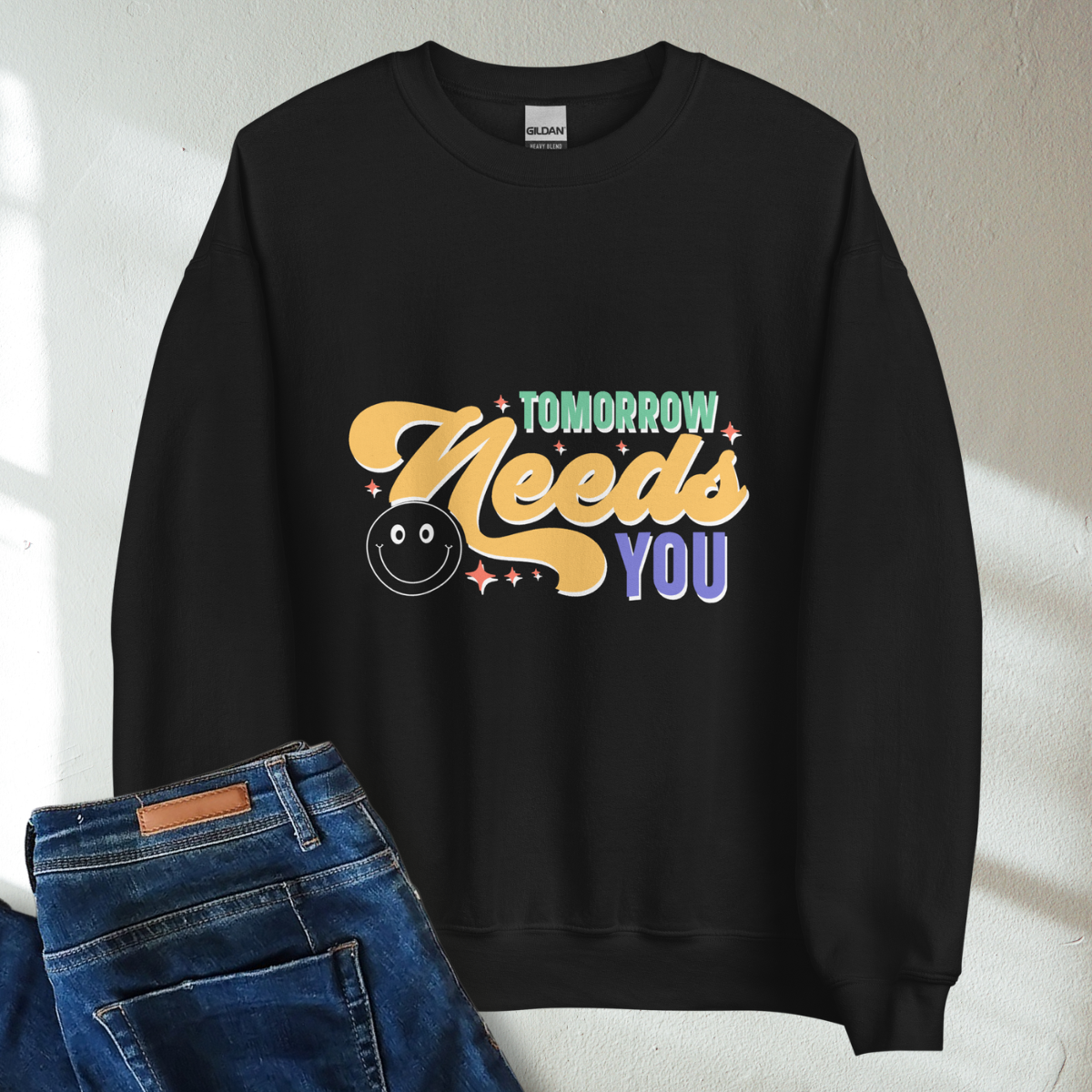 Tomorrow Needs You Retro Mental Health Awareness Crew Neck Sweatshirt - Cozy & Inspirational