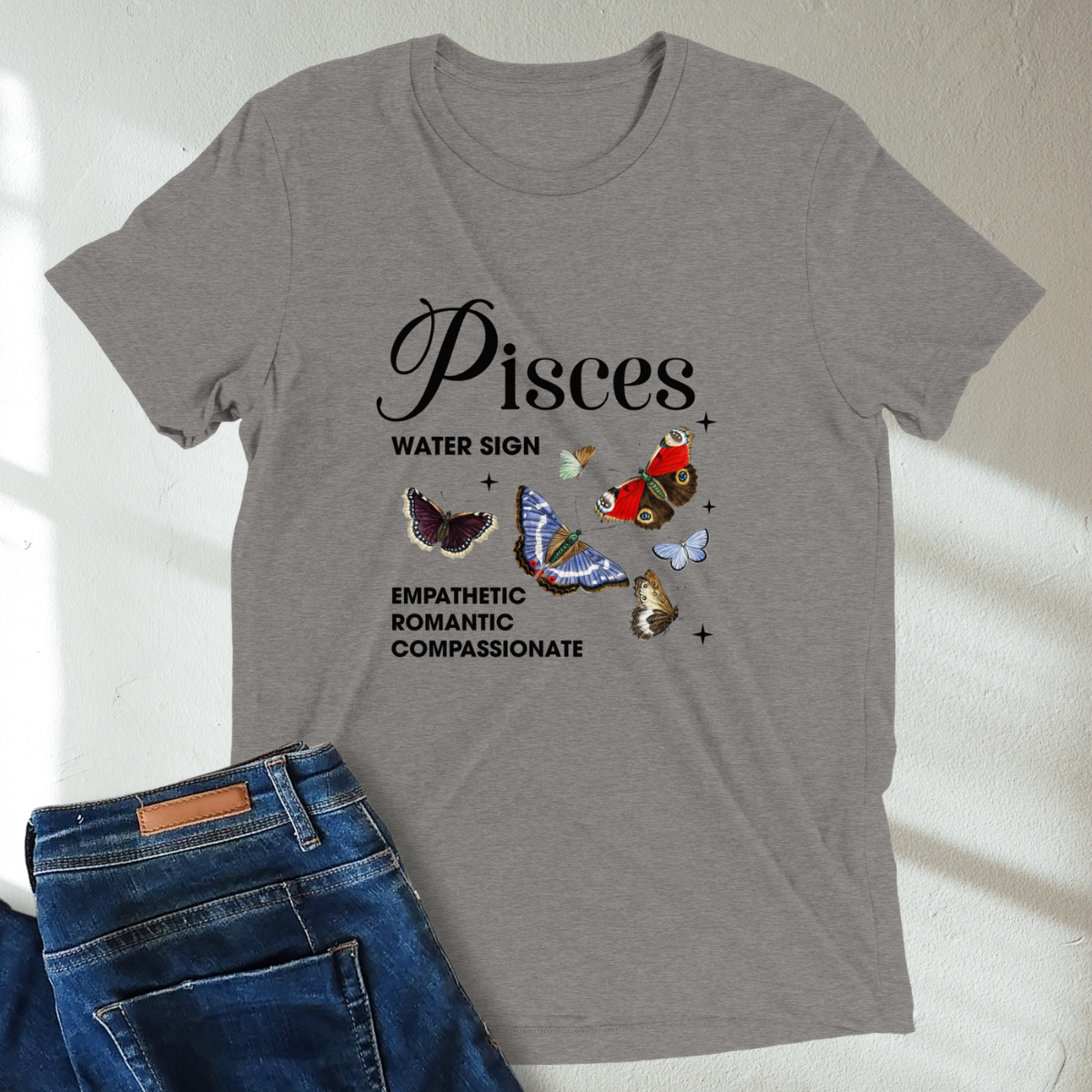 Pisces Butterfly Zodiac Unisex Tri-Blend Short Sleeve T-Shirt