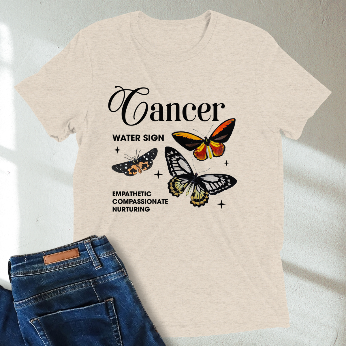 Cancer Butterfly Zodiac Unisex Tri-Blend Short Sleeve T-Shirt