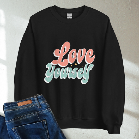 Love Yourself Retro Mental Health Awareness Crew Neck Sweatshirt - Cozy & Inspirational