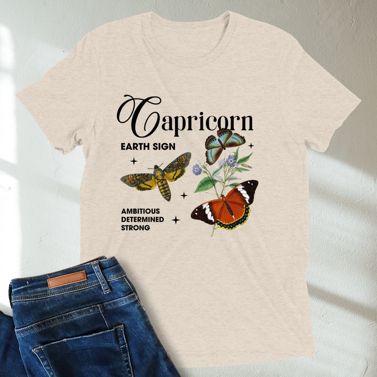 Capricorn Butterfly Zodiac Unisex Tri-Blend Short Sleeve T-Shirt