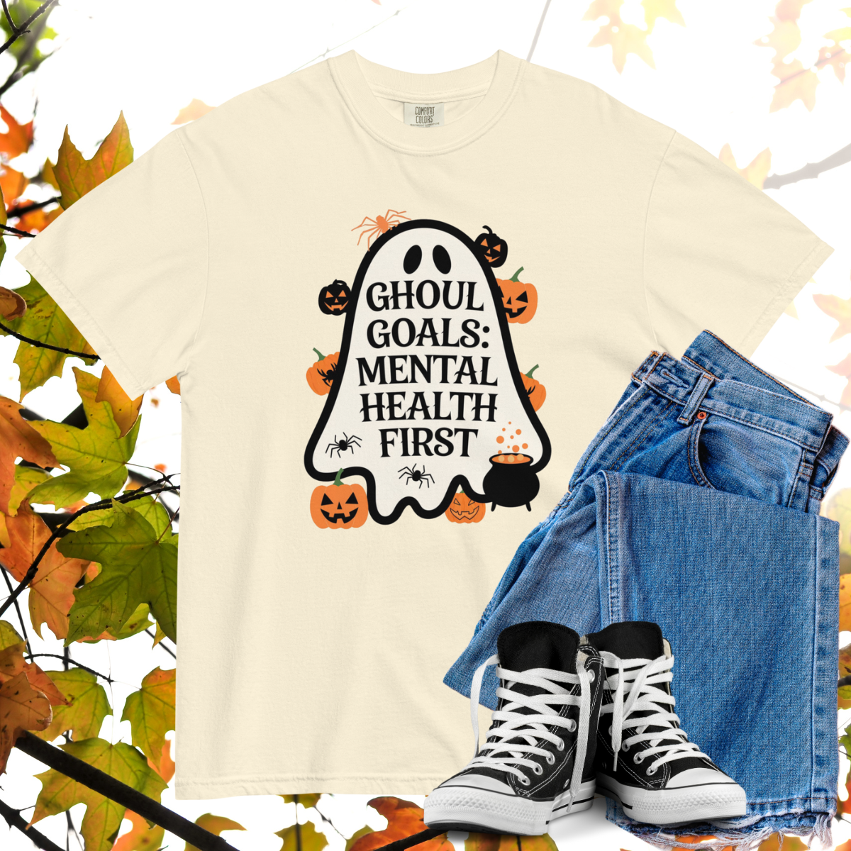 Ghoul Goals: Mental Health First Comfort Colors Heavyweight Halloween T-shirt