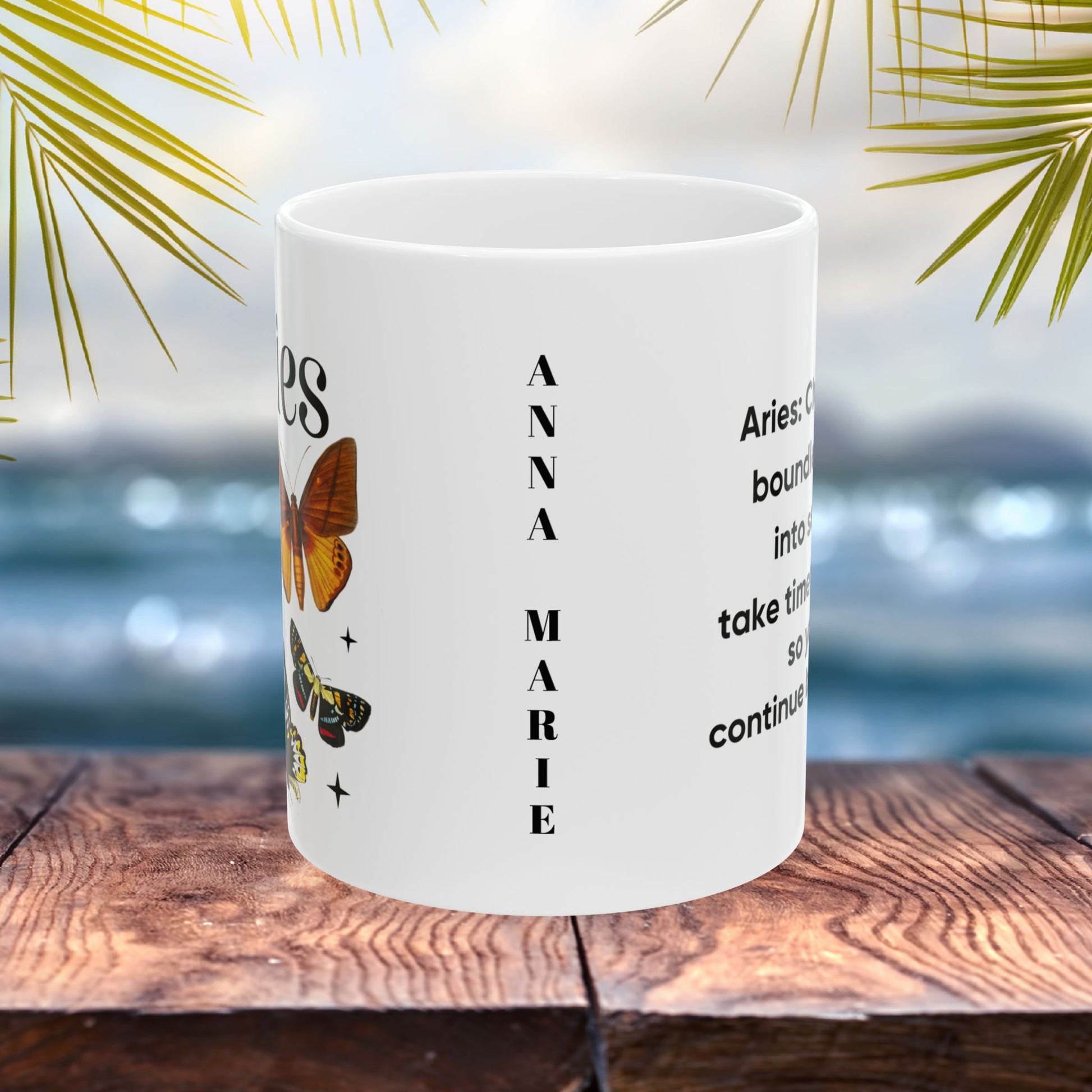 Aries Personalized Zodiac Mug, Gift for Aries, Horoscope Gift, Aries Birthday, Butterfly Design, Astrology Aries Mug, Aries Zodiac Sign, Zodiac Gift