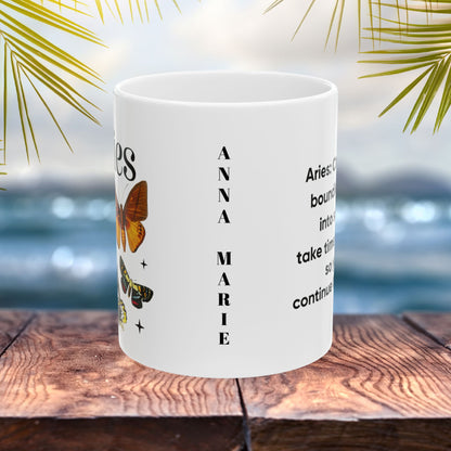 Aries Personalized Zodiac Mug, Gift for Aries, Horoscope Gift, Aries Birthday, Butterfly Design, Astrology Aries Mug, Aries Zodiac Sign, Zodiac Gift