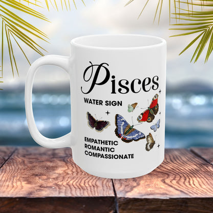 Pisces Personalized Zodiac Mug, Gift for Pisces, Horoscope Gift, Pisces Birthday, Butterfly Design, Astrology Pisces Mug, Pisces Zodiac Sign, Zodiac Gift