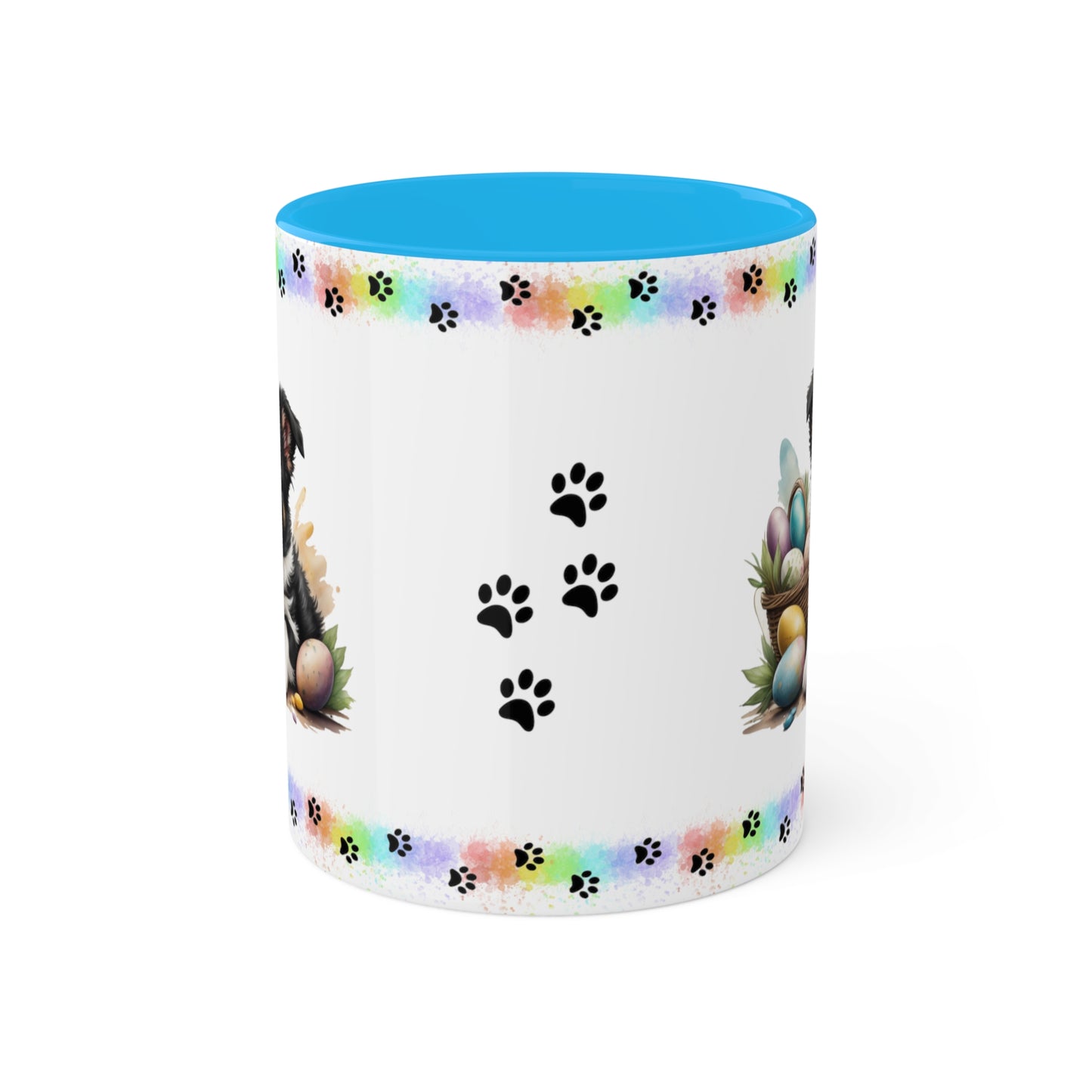 Border Collie - Eggstra-Adorable Easter Puppy Two-Tone Coffee Mug, 11oz