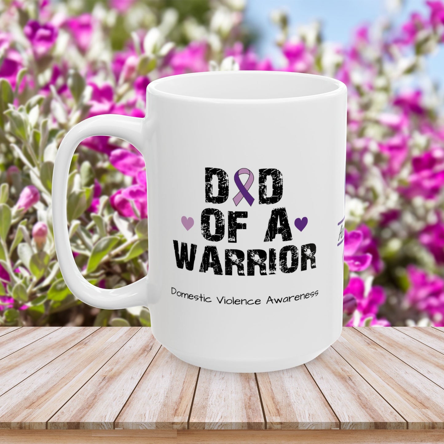 Dad of a Warrior - Personalized Domestic Violence Awareness Gift, Empowerment and Resilience Ceramic Mug, Support for Survivors