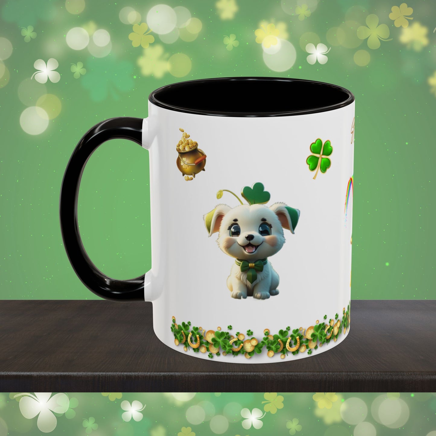 Gaelic Gratitude Puppy: St. Patrick's Day Two-Tone Coffee Mug - Festive Ceramic Mug for Positivity & Mindfulness