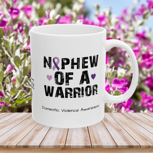 Nephew of a Warrior - Personalized Domestic Violence Awareness Gift, Empowerment and Resilience Ceramic Mug, Support for Survivors