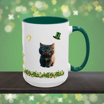 Lucky Labyrinth of Little Paws: St. Patrick's Day Two-Tone Coffee Mug - Festive Ceramic Mug for Positivity & Mindfulness