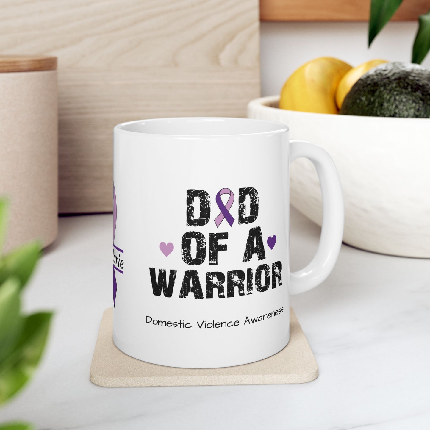 Dad of a Warrior - Personalized Domestic Violence Awareness Gift, Empowerment and Resilience Ceramic Mug, Support for Survivors