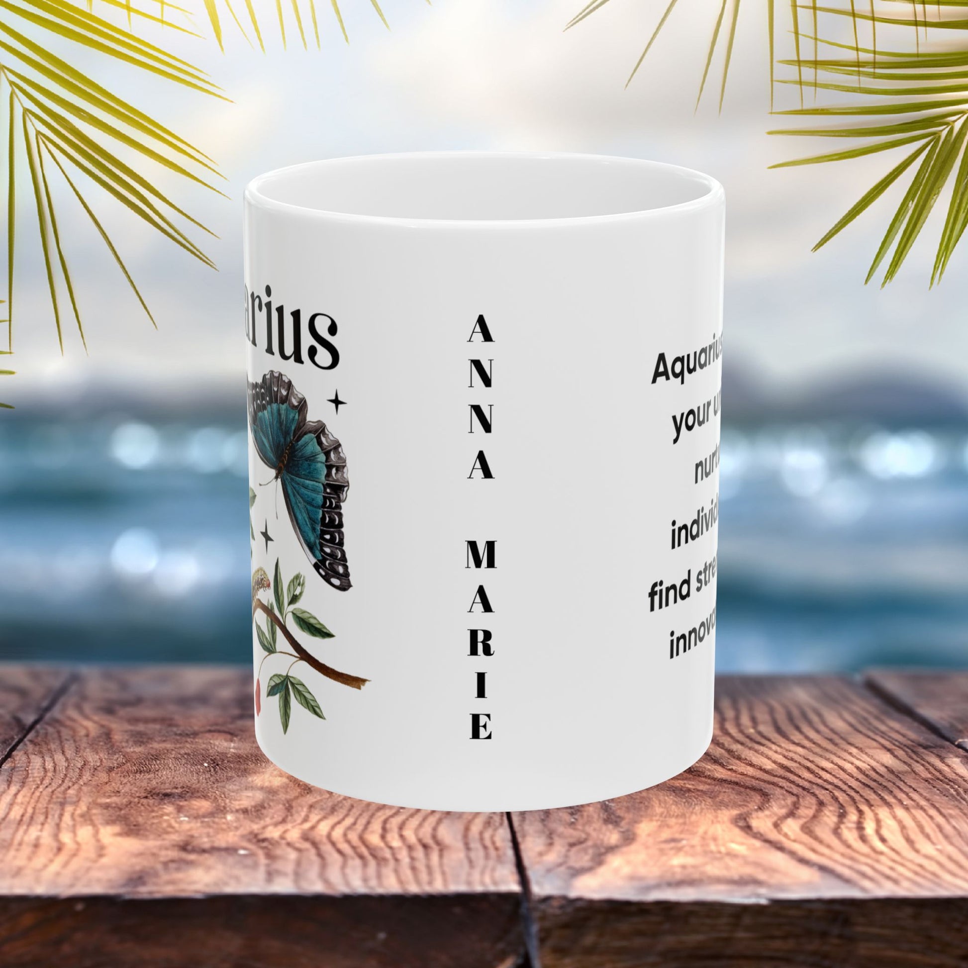 Aquarius Personalized Zodiac Mug, Gift for Aquarius, Horoscope Gift, Aquarius Birthday, Butterfly Design, Astrology Aquarius Mug, Aquarius Zodiac Sign, Zodiac Gift