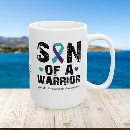 Son of a Warrior - Personalized Suicide Prevention Awareness Gift, Empowerment and Resilience Ceramic Mug, Support for Survivors