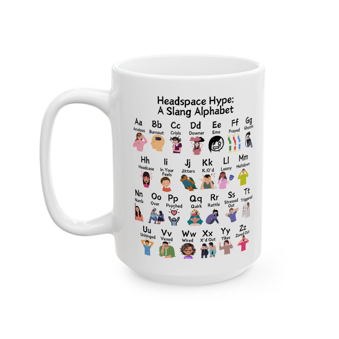 Headspace Hype: A Slang Alphabet Ceramic Mug, (11oz, 15oz)