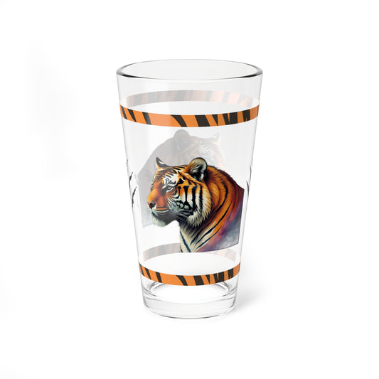 Striped Serenity: Tiger-Inspired Pint Glass, 16oz