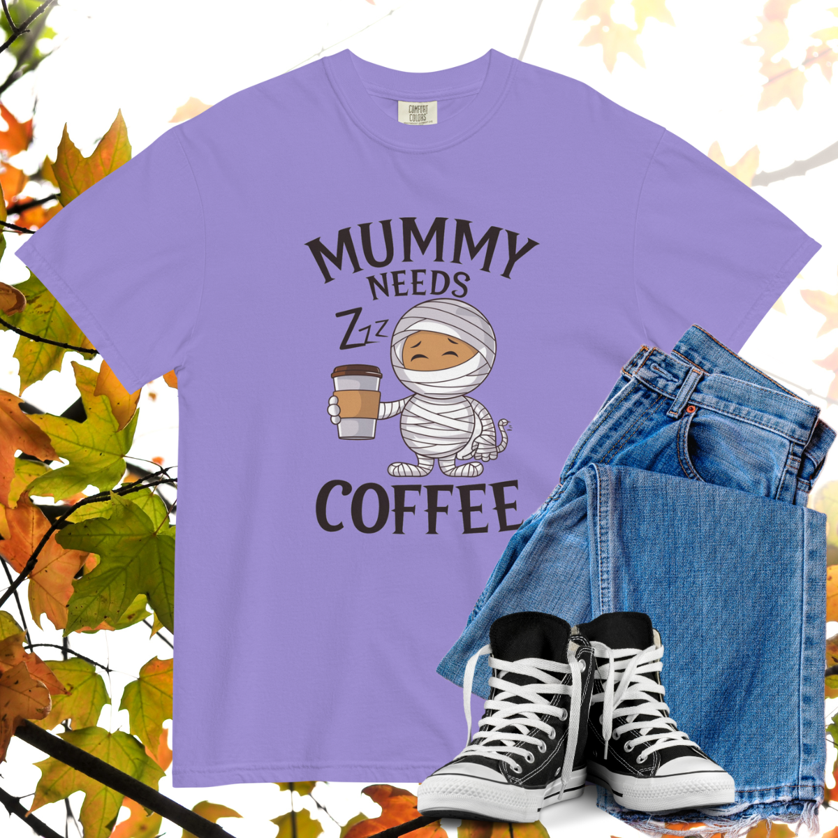 Mummy Needs Coffee Comfort Colors Heavyweight Halloween T-shirt