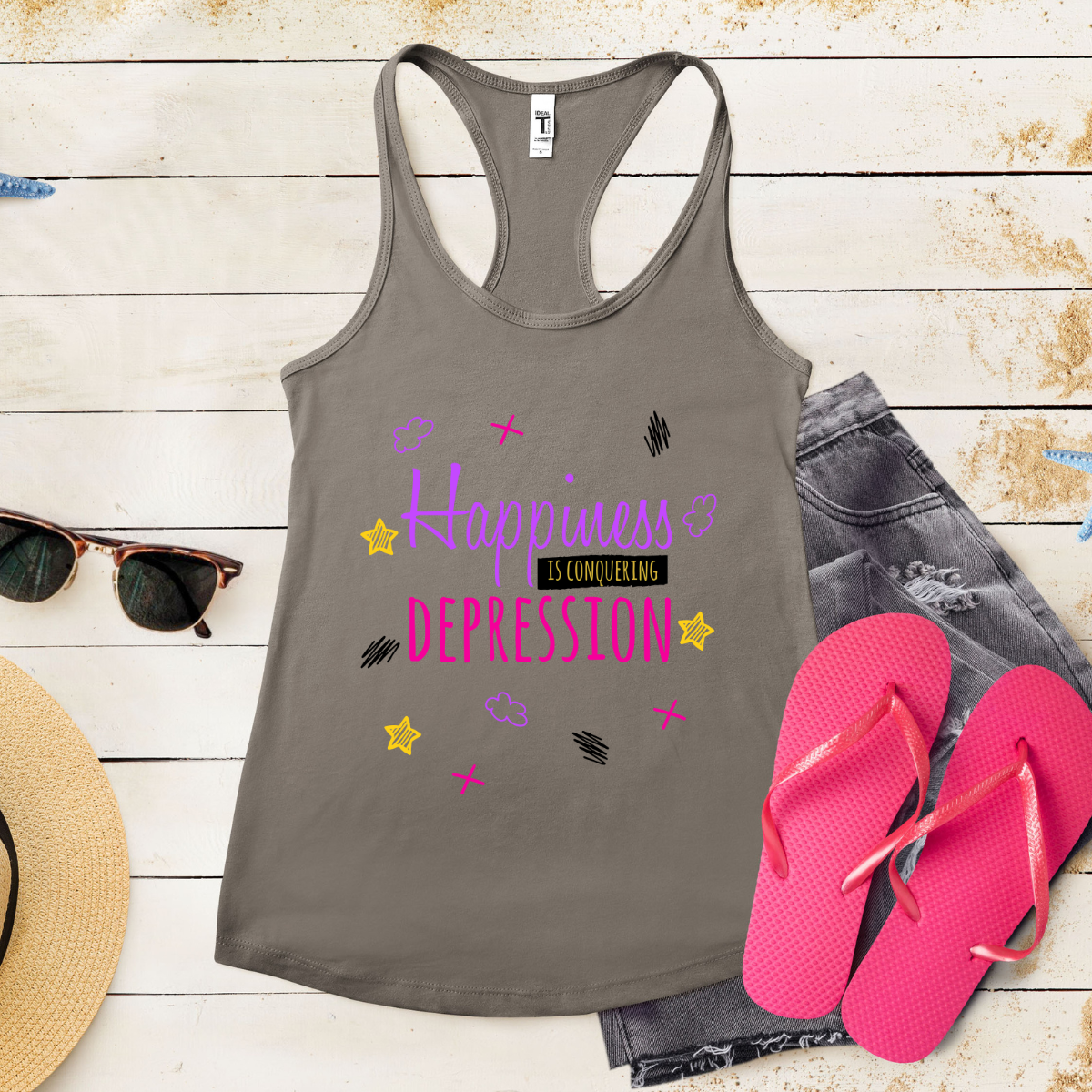 Happiness Is Conquering Depression - Women's Ideal Racerback Tank