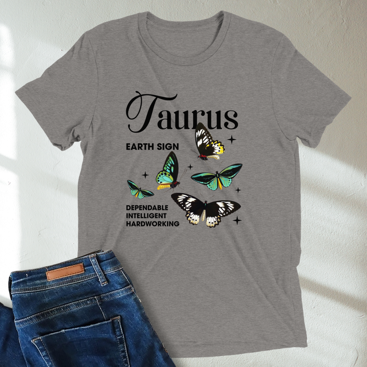 Taurus Butterfly Zodiac Unisex Tri-Blend Short Sleeve T-Shirt