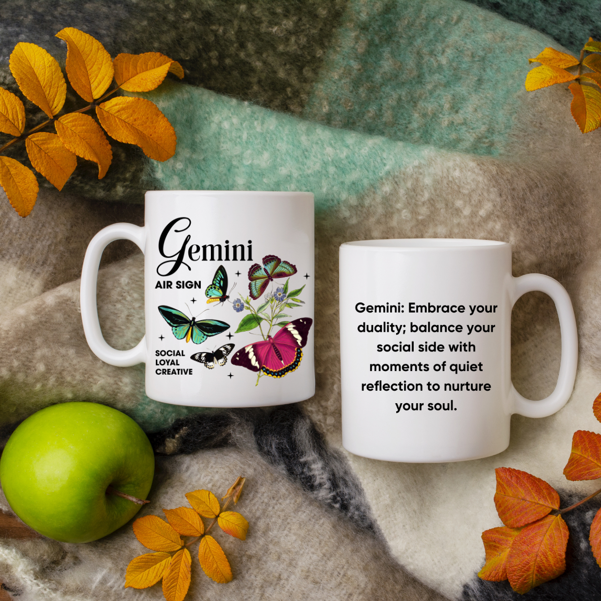 Gemini Zodiac Mug, Gift for Gemini, Horoscope Gift, Gemini Birthday, Butterfly Design, Astrology Gemini Mug, Gemini Zodiac Sign, Zodiac Gift