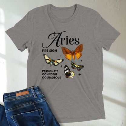 Aries Butterfly Zodiac Unisex Tri-Blend Short Sleeve T-Shirt